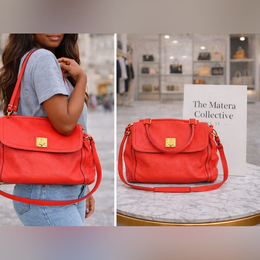MCM Vintage Y2K Coral/Tangerine Leather 2-Way Satchel